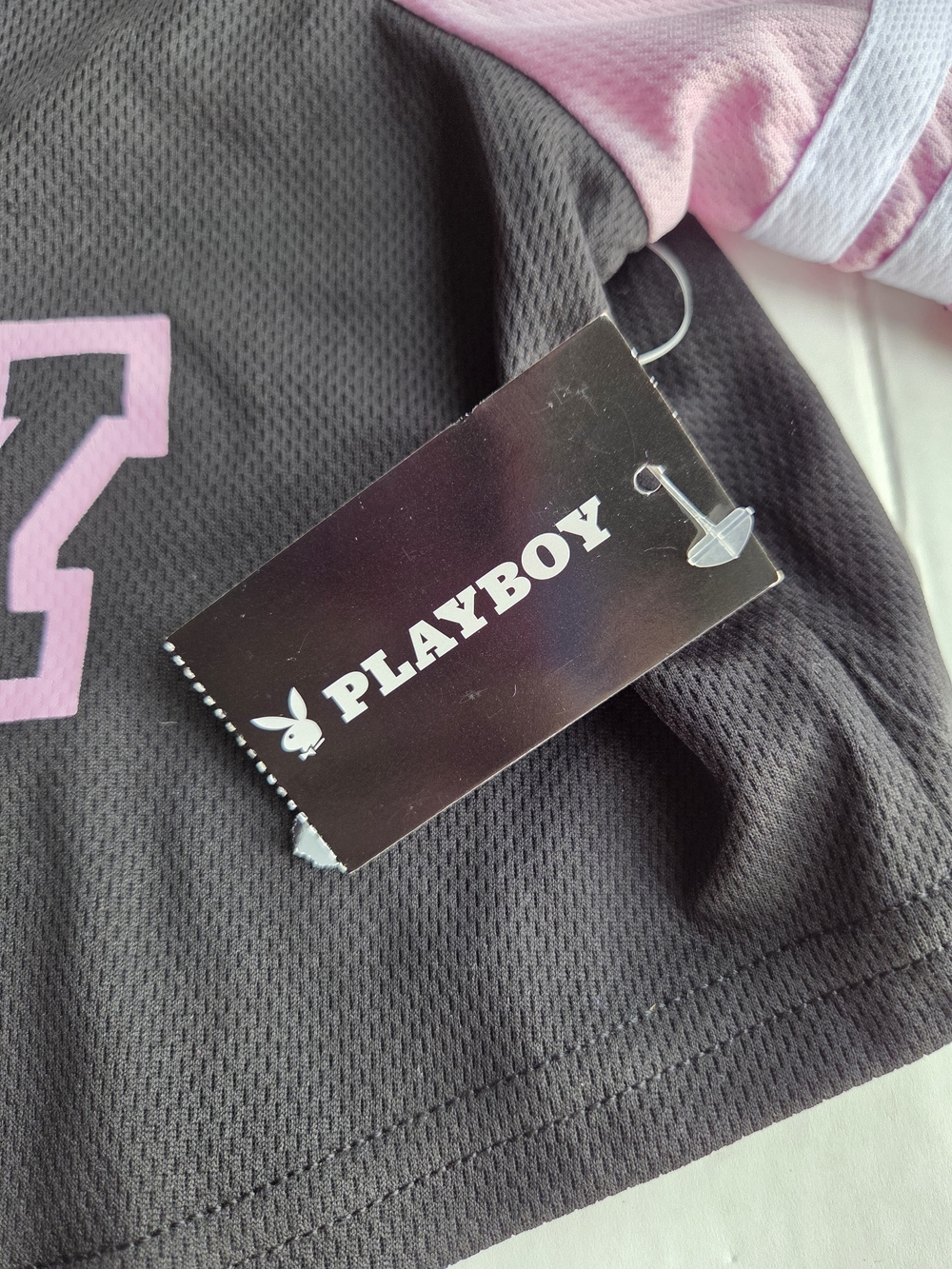 Playboy Black Pink Cropped Baseball Jersey Top NWT Women’s S - Picture 6 of 9